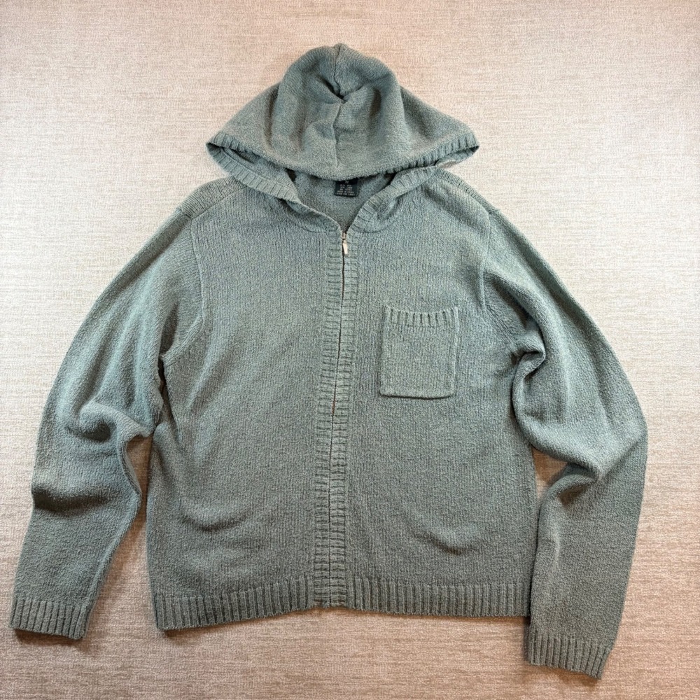 Bushwacker Silk Linen Full Zip Hooded Cardigan Sweater Sage Green Med Unisex